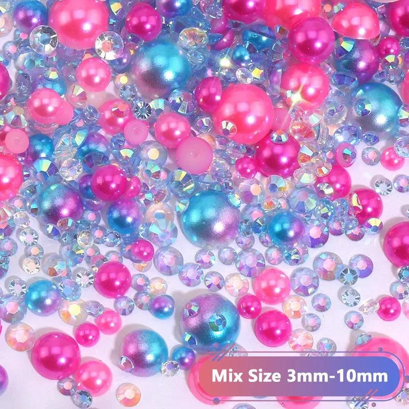 Kawaii Resin Nail Charms & Rhinestones Set in Colorful Candy Cartoon Theme
