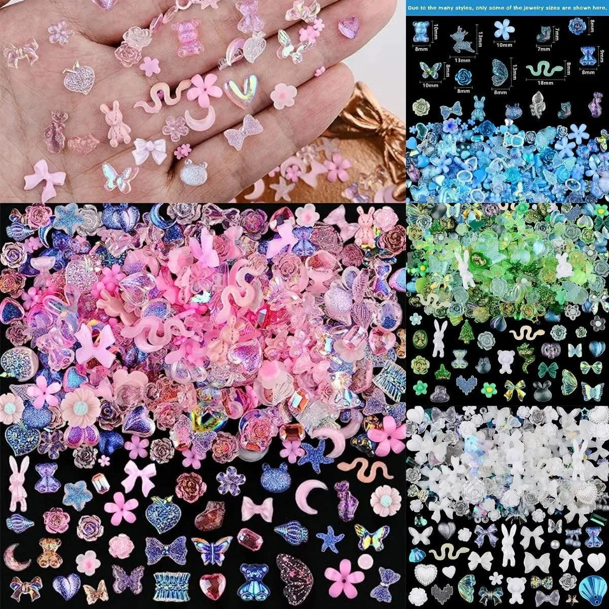 Kawaii Resin Nail Charms & Rhinestones Set in Colorful Candy Cartoon Theme