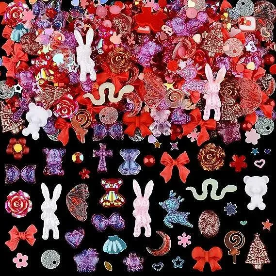 Kawaii Resin Nail Charms & Rhinestones Set in Colorful Candy Cartoon Theme