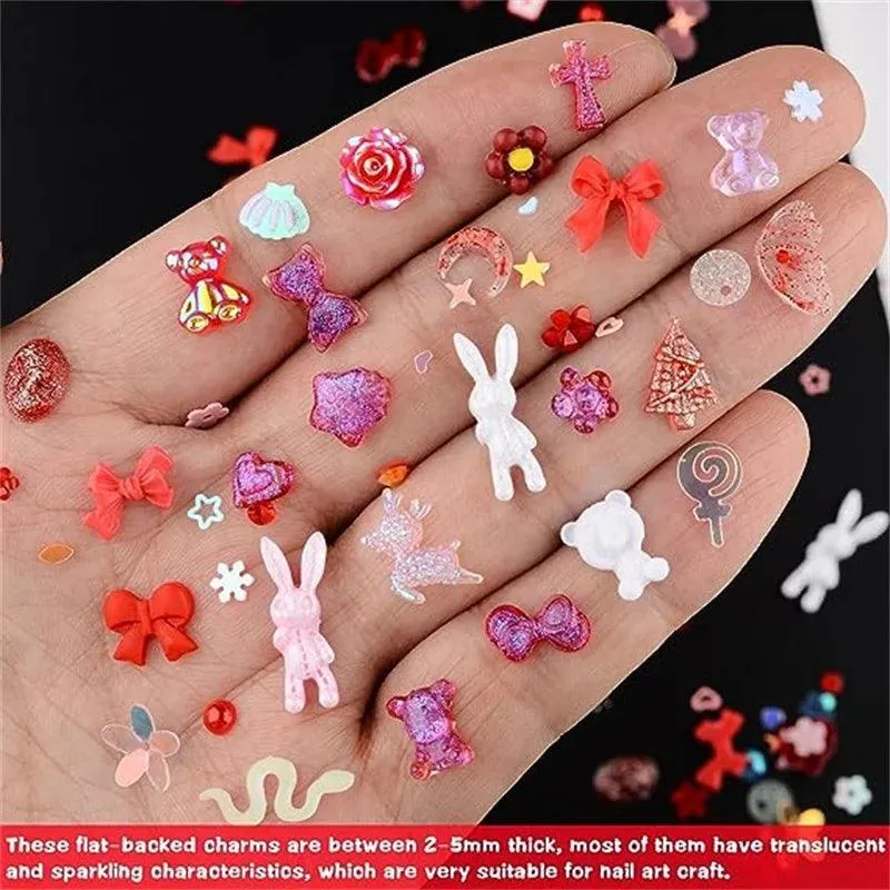 Kawaii Resin Nail Charms & Rhinestones Set in Colorful Candy Cartoon Theme