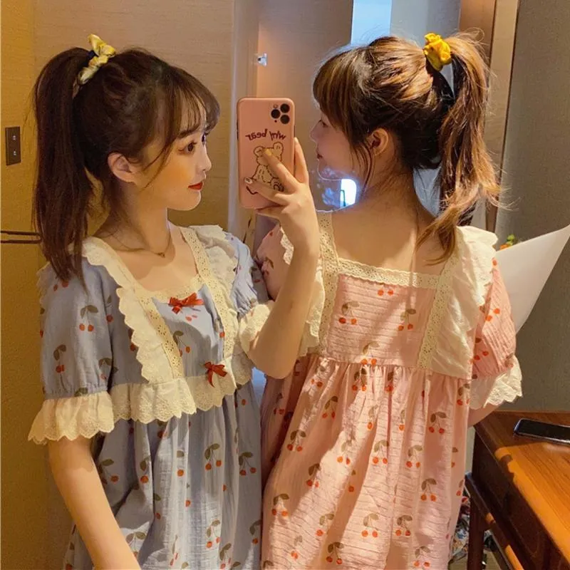 Kawaii Ruffles Cherry Printed Pajamas