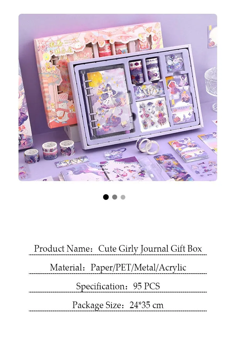 Kawaii Stationery Set 95 PCS Loose-leaf Diary Notebook Washi Tape Sticker Set