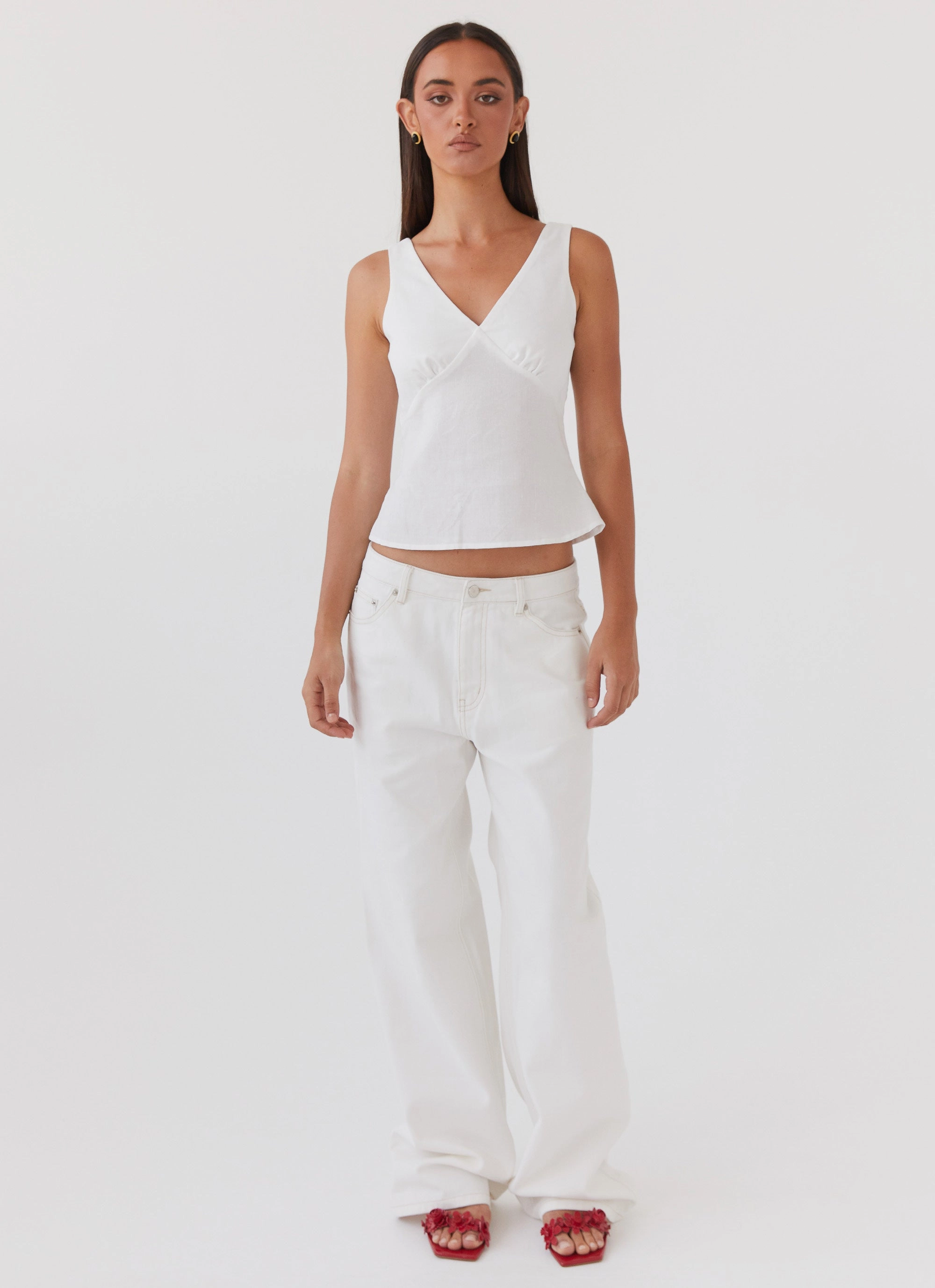 Keanna Low Rise Denim Jeans - Ivory Natural Look