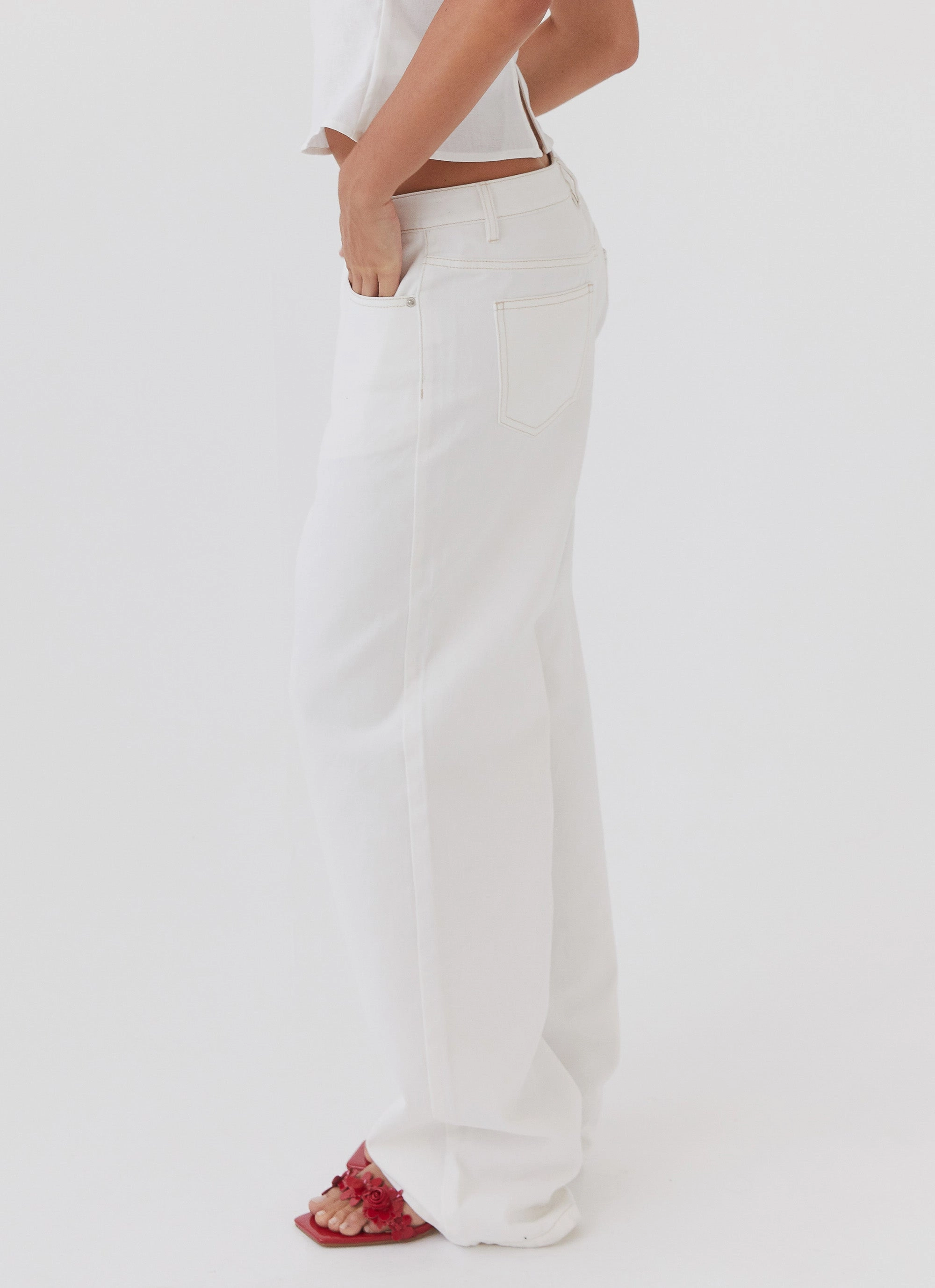 Keanna Low Rise Denim Jeans - Ivory Bold Casual Friday Smart Casual Modern Rainy Day