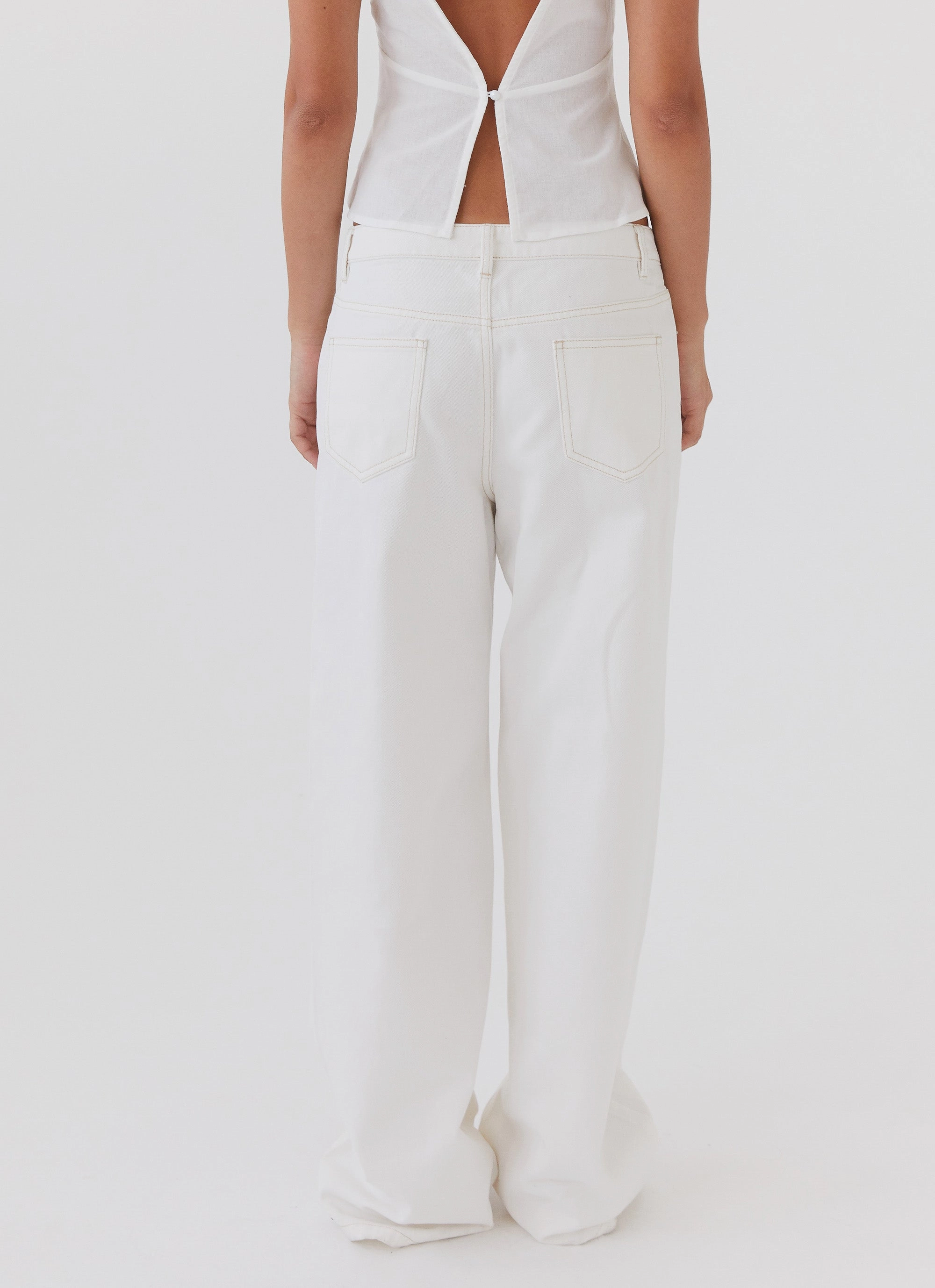 Unisex Wear Elegant Vintage Lover Minimal Fashion Keanna Low Rise Denim Jeans - Ivory