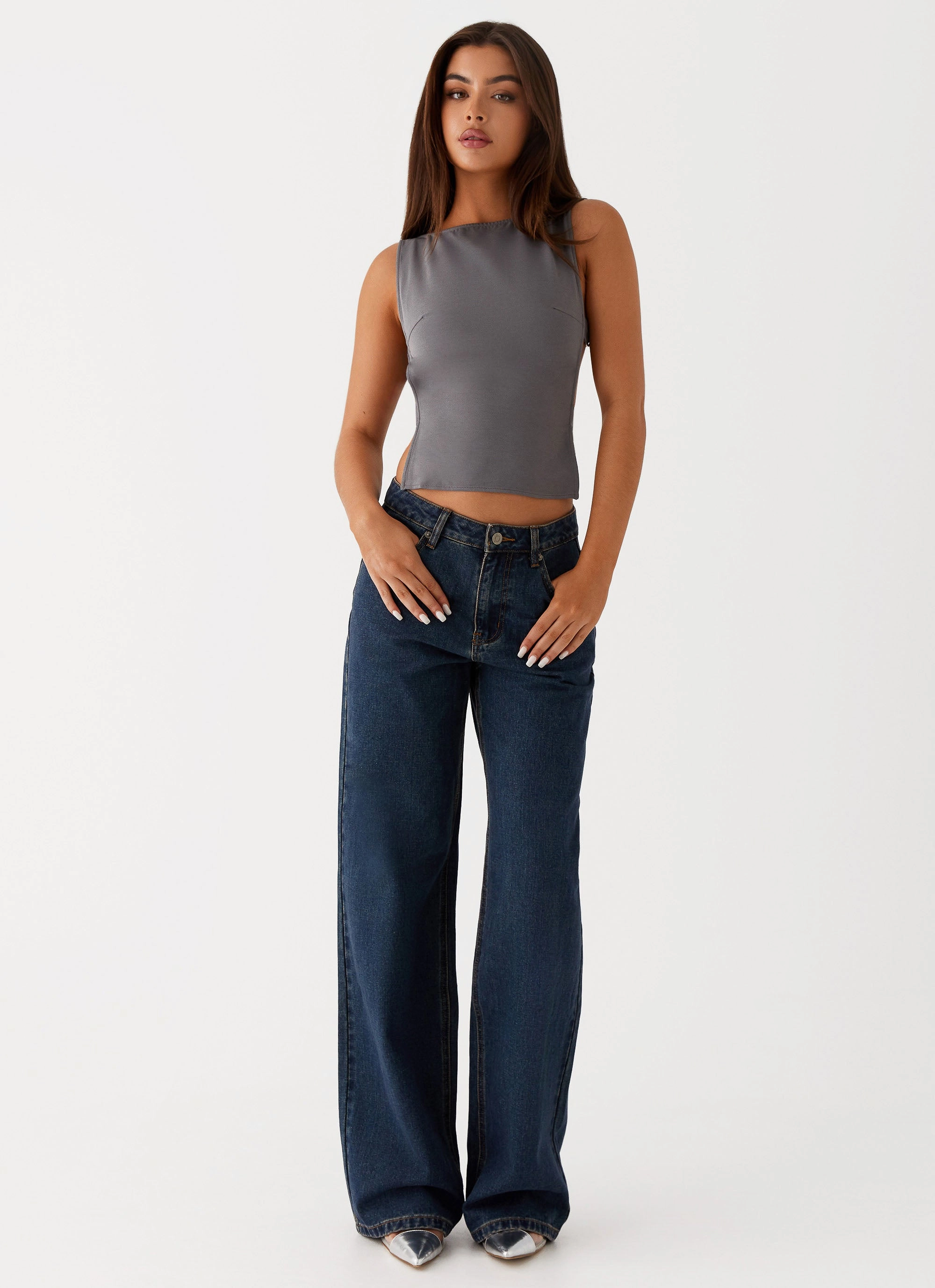 Keanna Low Rise Denim Jeans - Washed Denim Regular Style