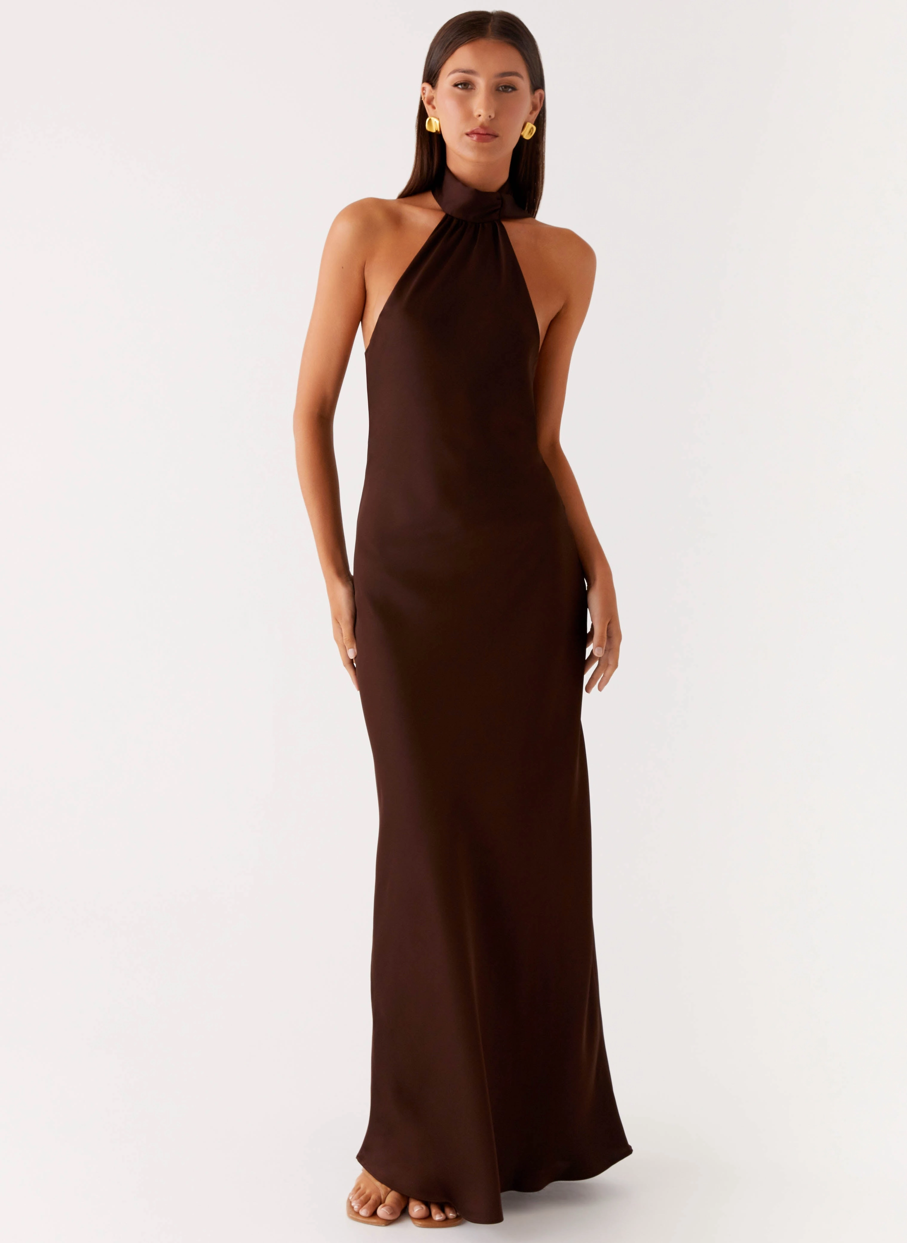 Trendy Waistband Cool Shape Keena Scarf Maxi Dress - Chocolate