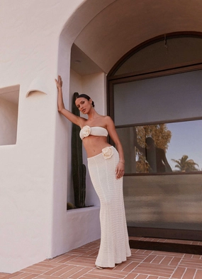 Kelcie Rose Crochet Maxi Skirt - Ivory Structured Shape