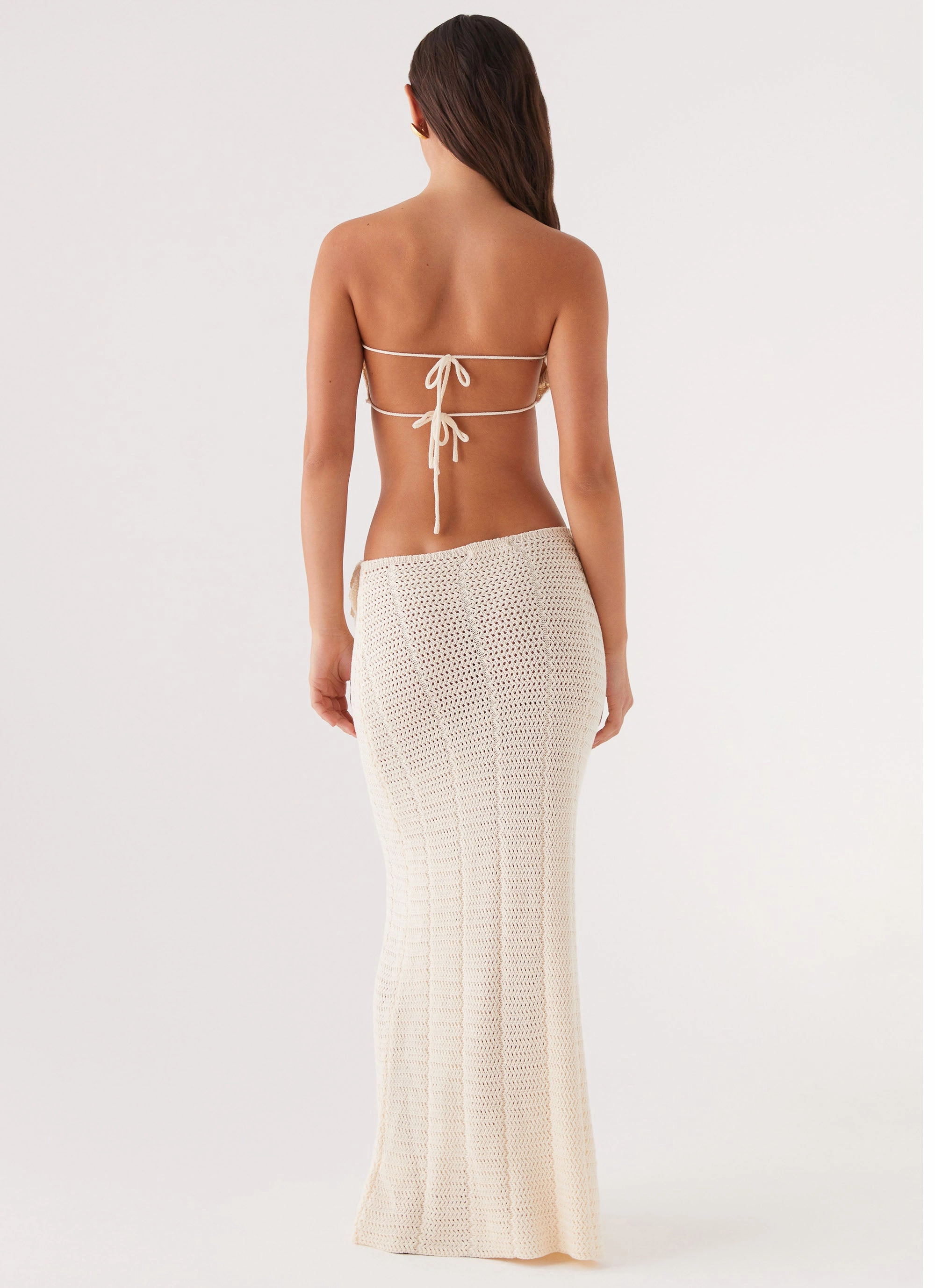 Kelcie Rose Crochet Maxi Skirt - Ivory Ventilated Slits