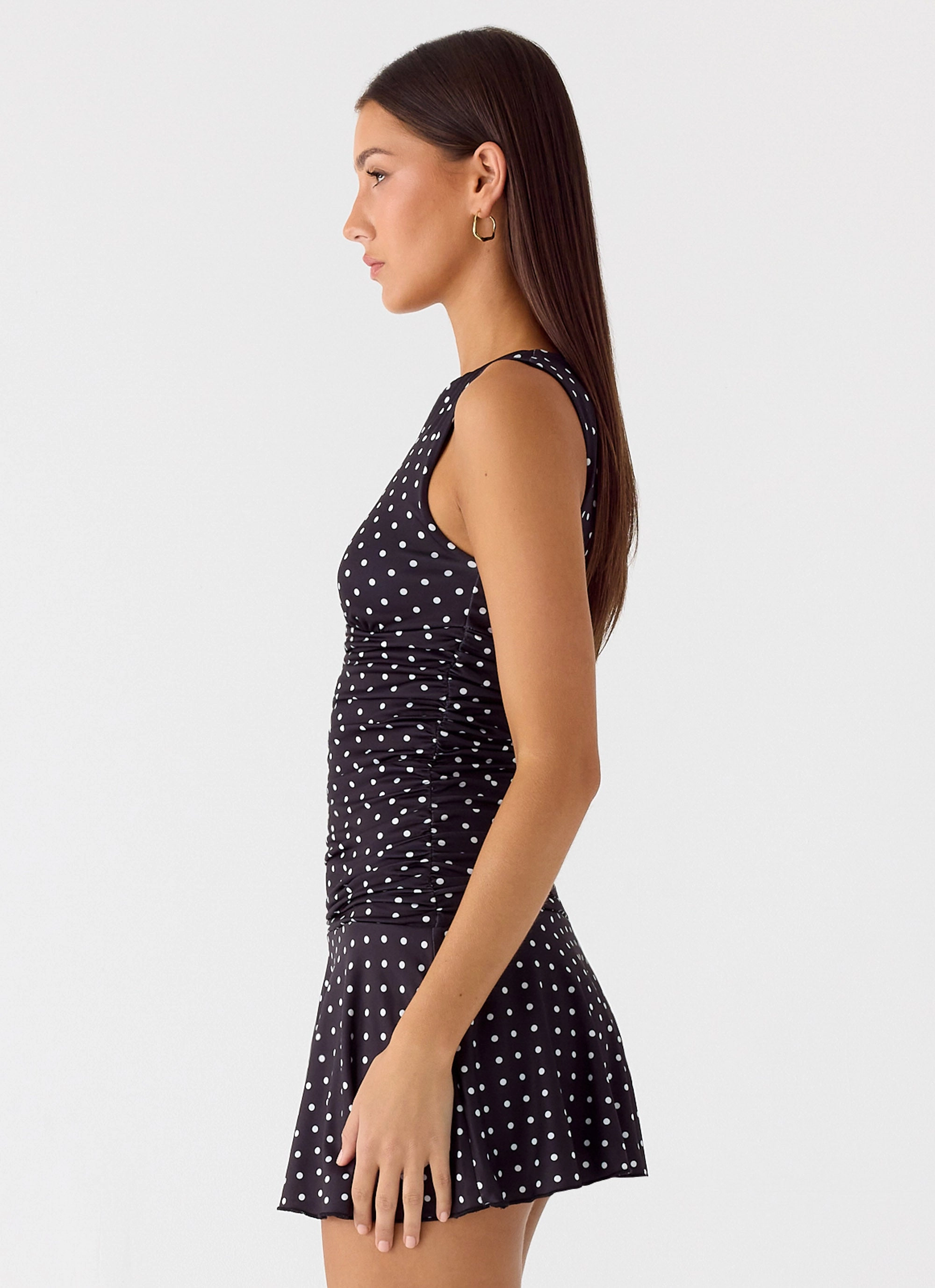 Kelda Mini Dress - Black Polkadot Sophisticated Cut CrinkleResistantWeave