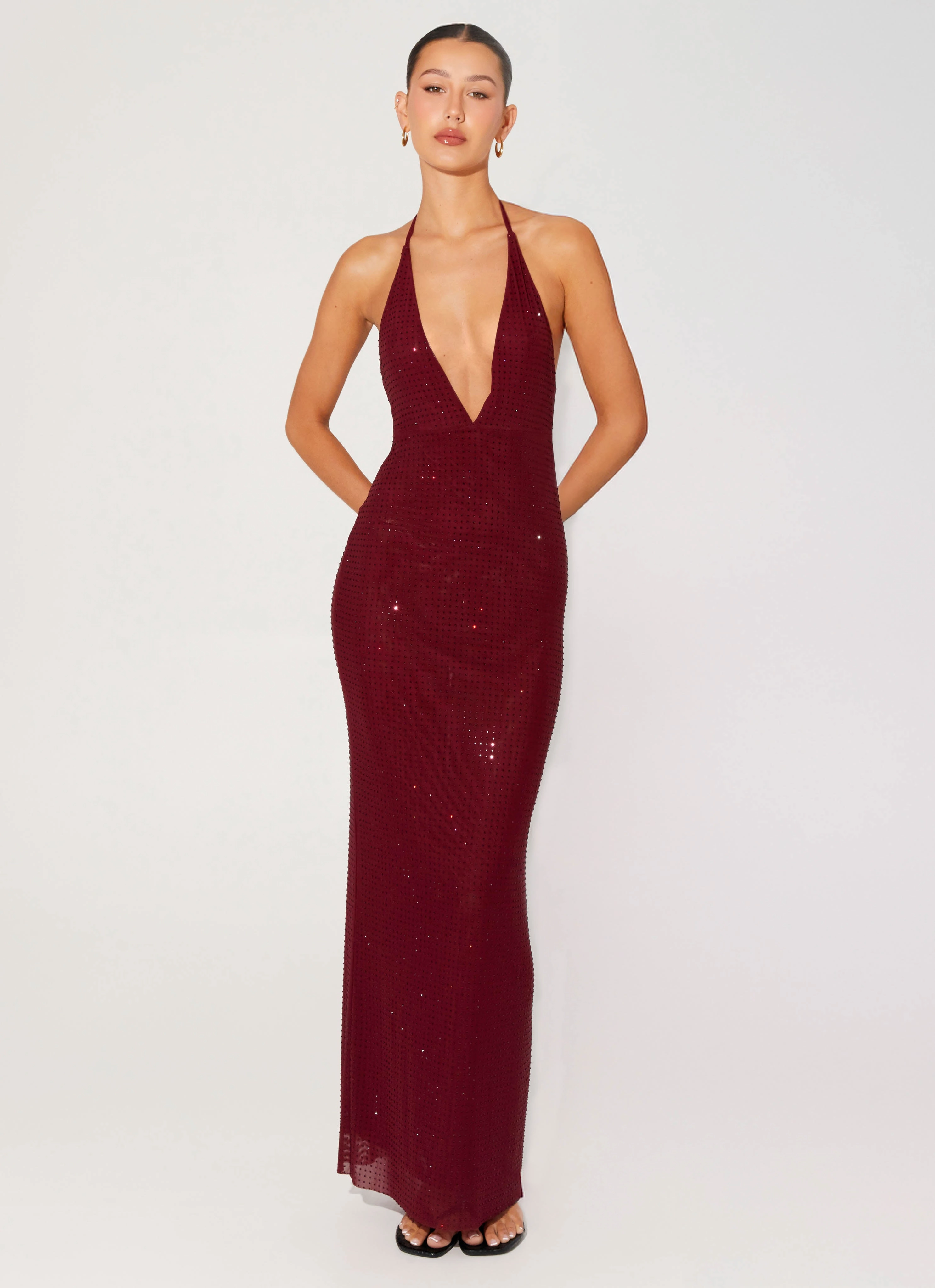 Keliese Beaded Maxi Dress - Burgundy Effortless Tailoring Balanced Look