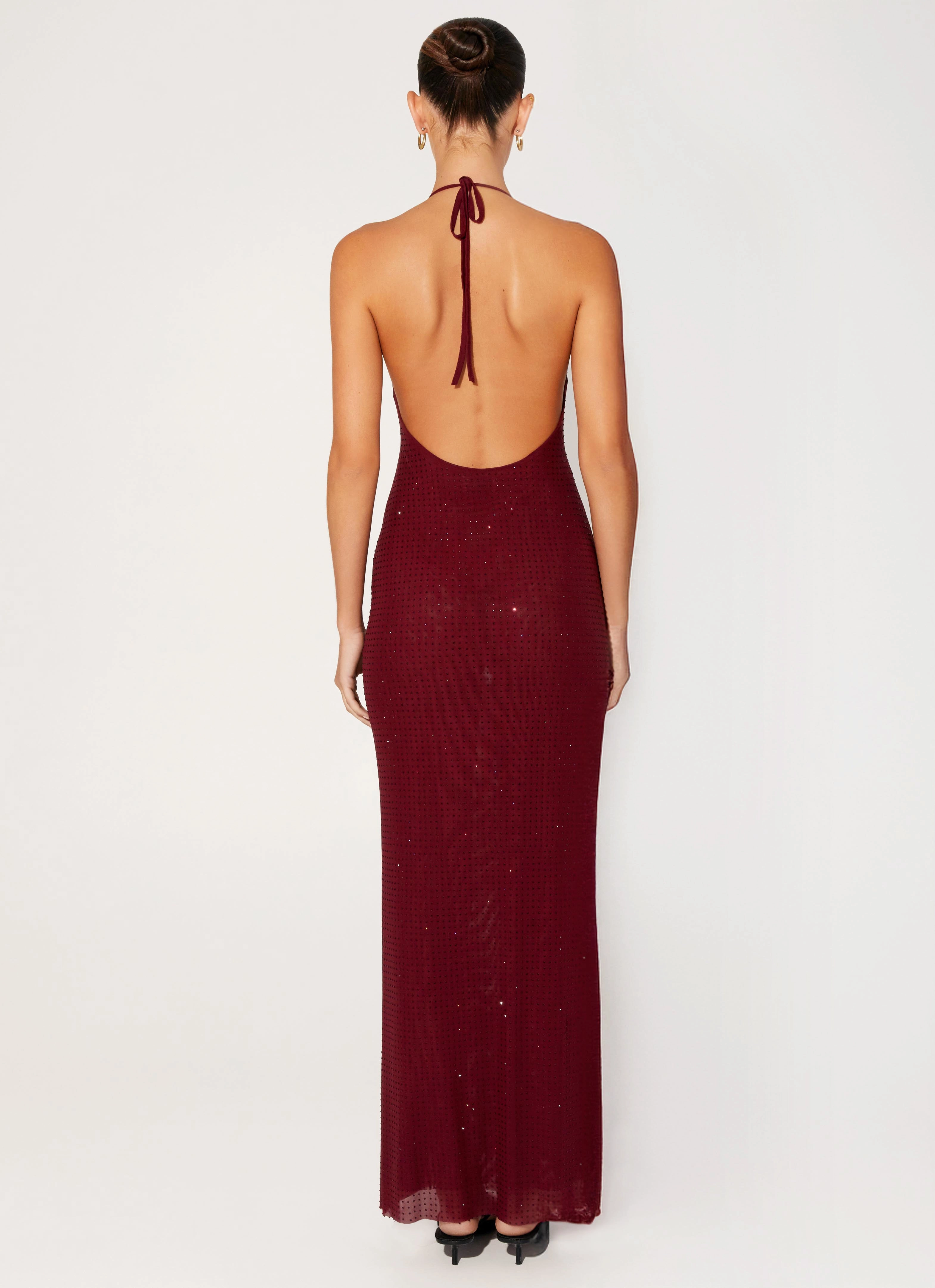 Edge Shape Keliese Beaded Maxi Dress - Burgundy