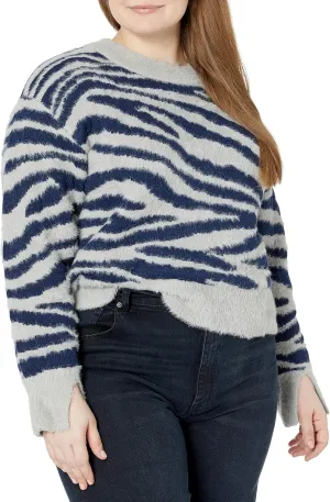 KENDALL   KYLIE Women's Plus Size Crew Neck Cropped Jacquard Sweater