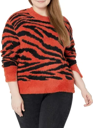 KENDALL   KYLIE Women's Plus Size Crew Neck Cropped Jacquard Sweater