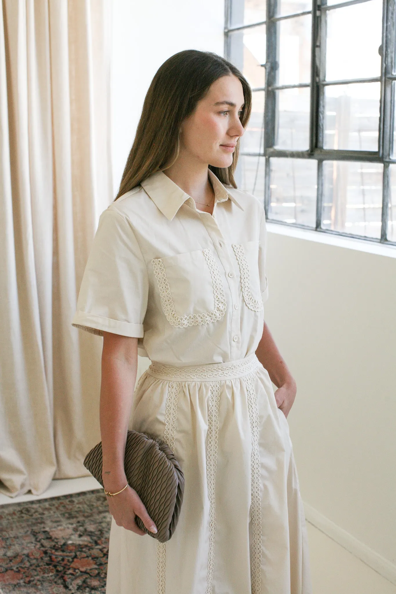 UV Protective Layer ChafeFreeEdging Kendra Button Up Blouse