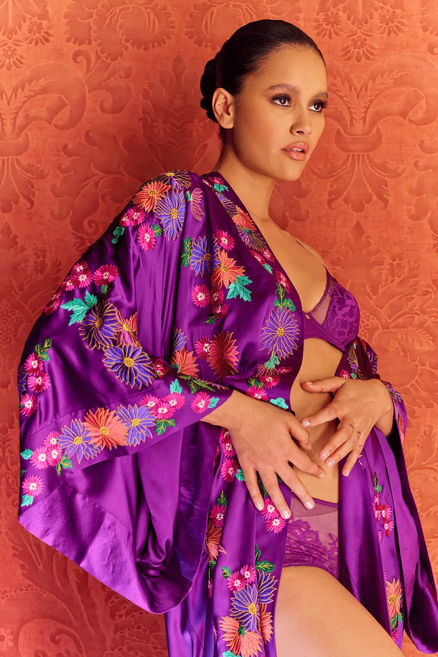 Key Essentials Embroidered Kimono Silk Robe