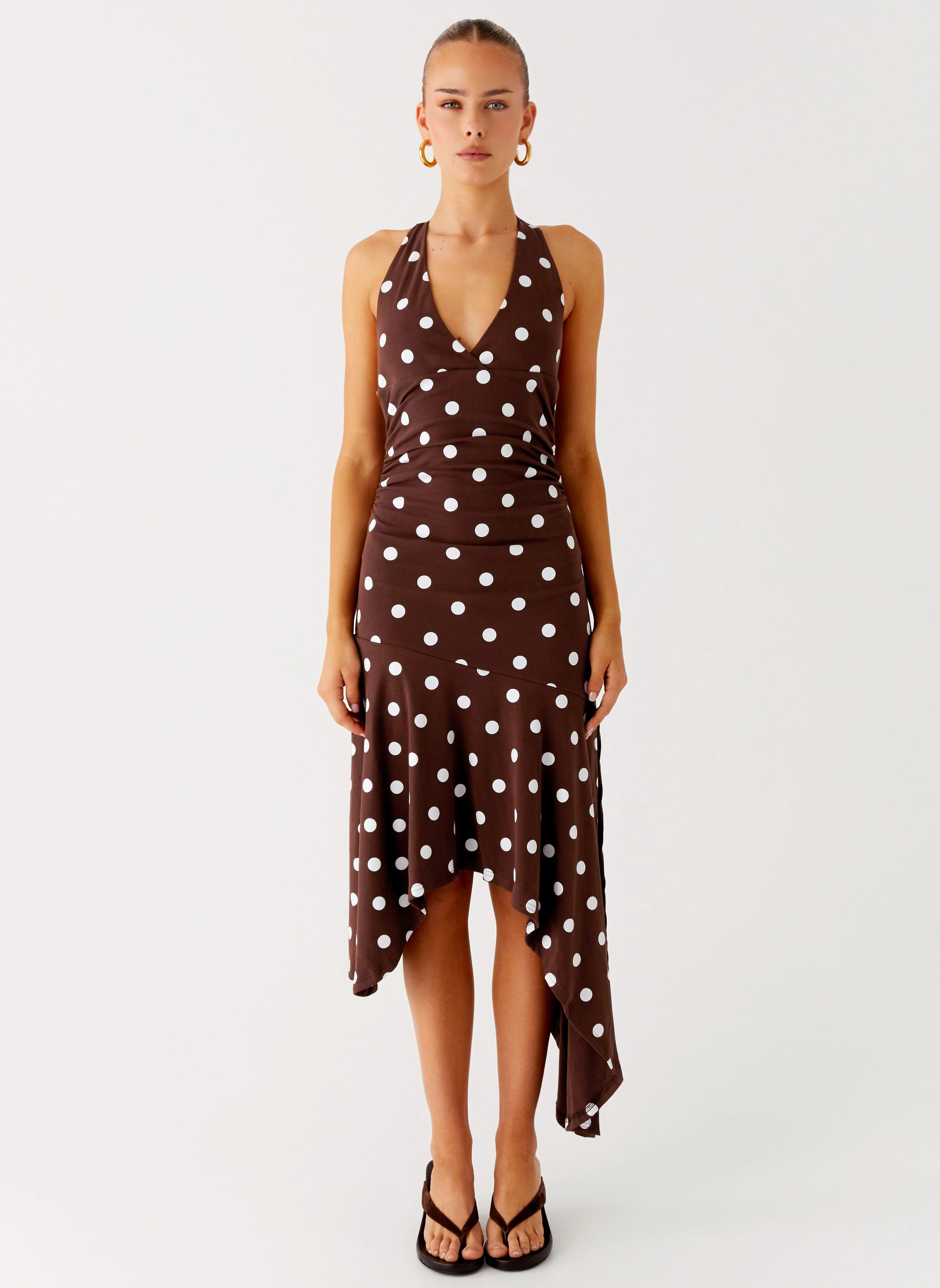Subtle tone Keylani Halter Midi Dress - Chocolate
