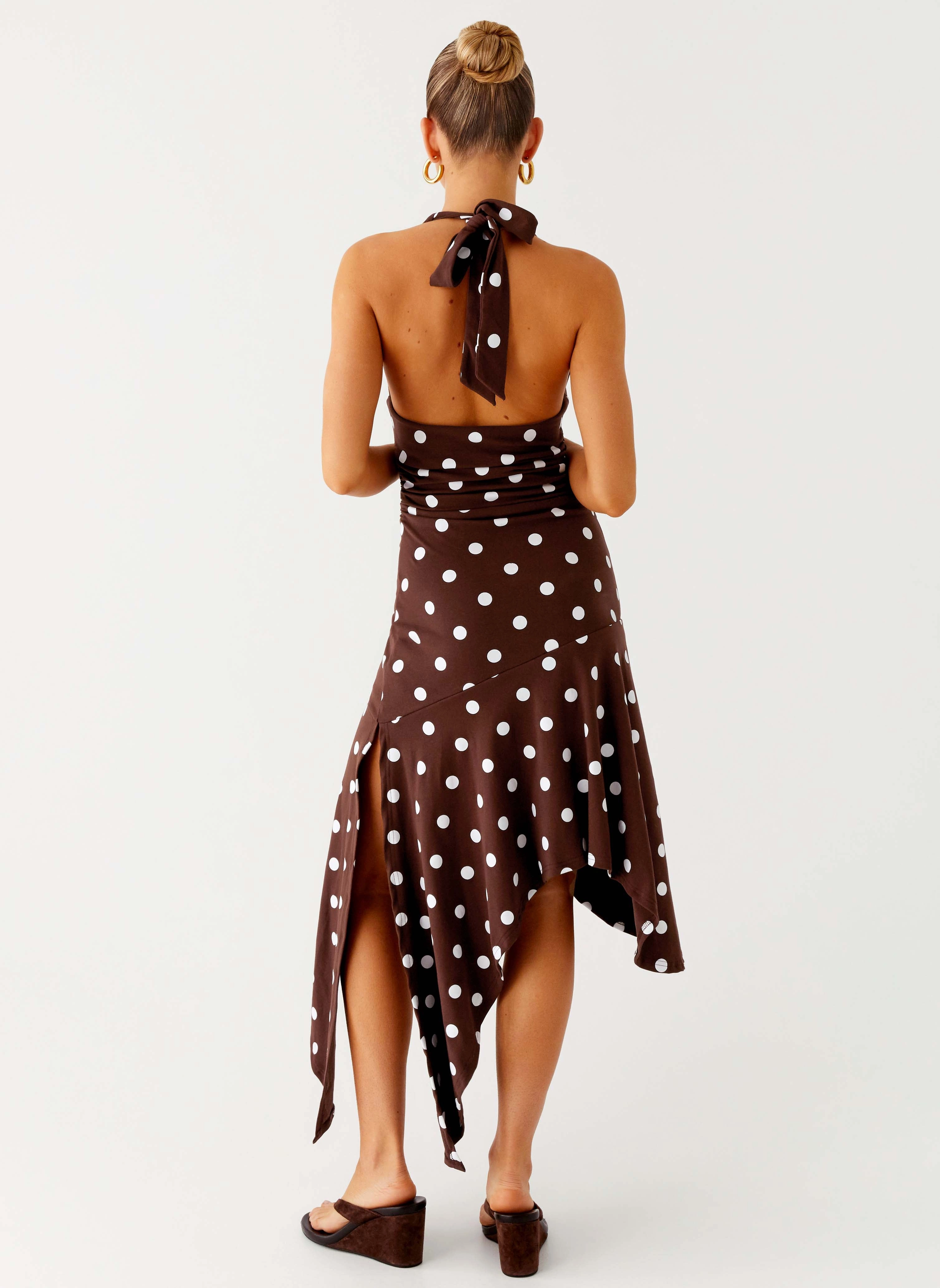 Keylani Halter Midi Dress - Chocolate Chill Style Silky-Lining