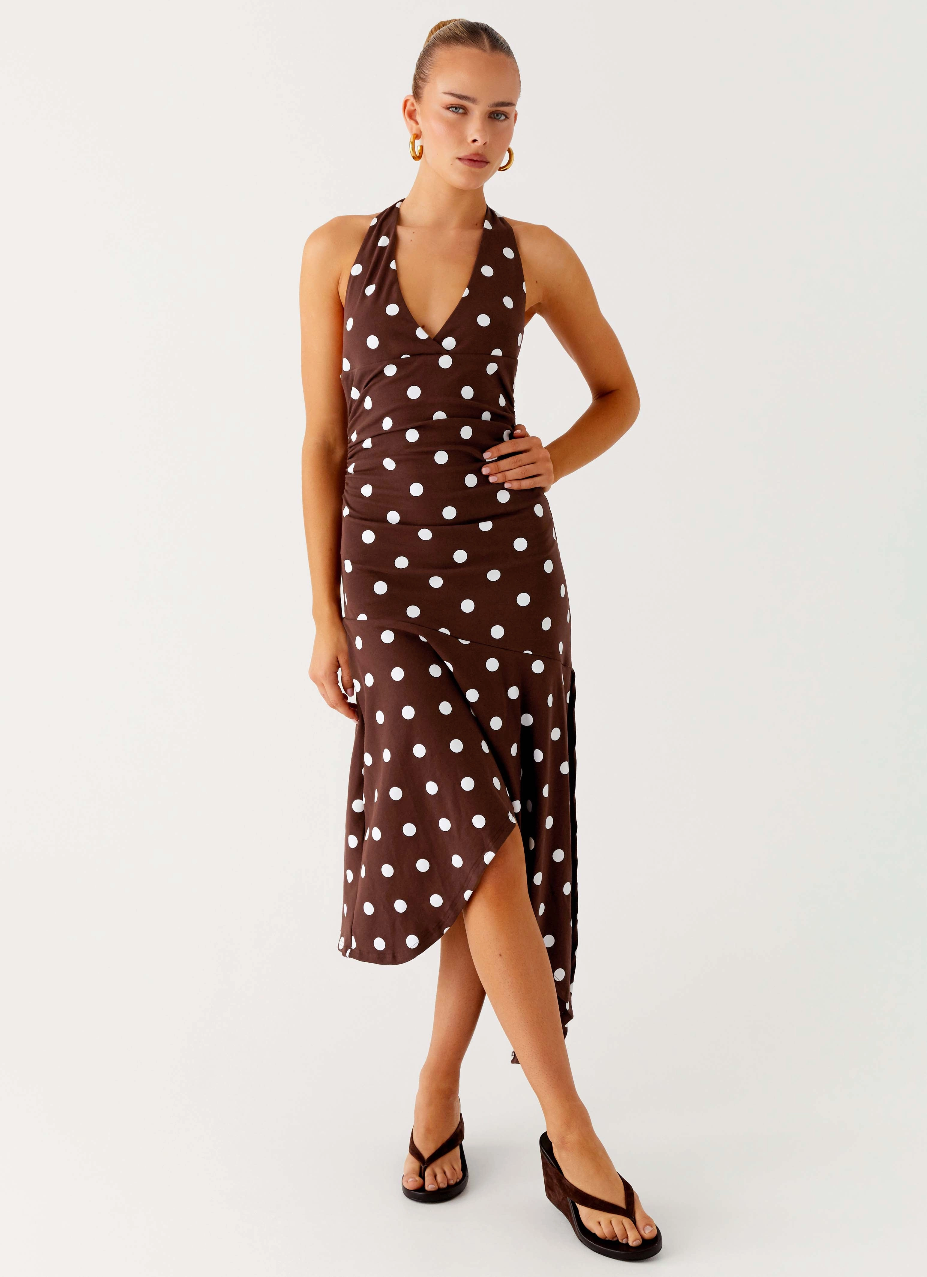 Winter-Season Fashionable Design Keylani Halter Midi Dress - Chocolate