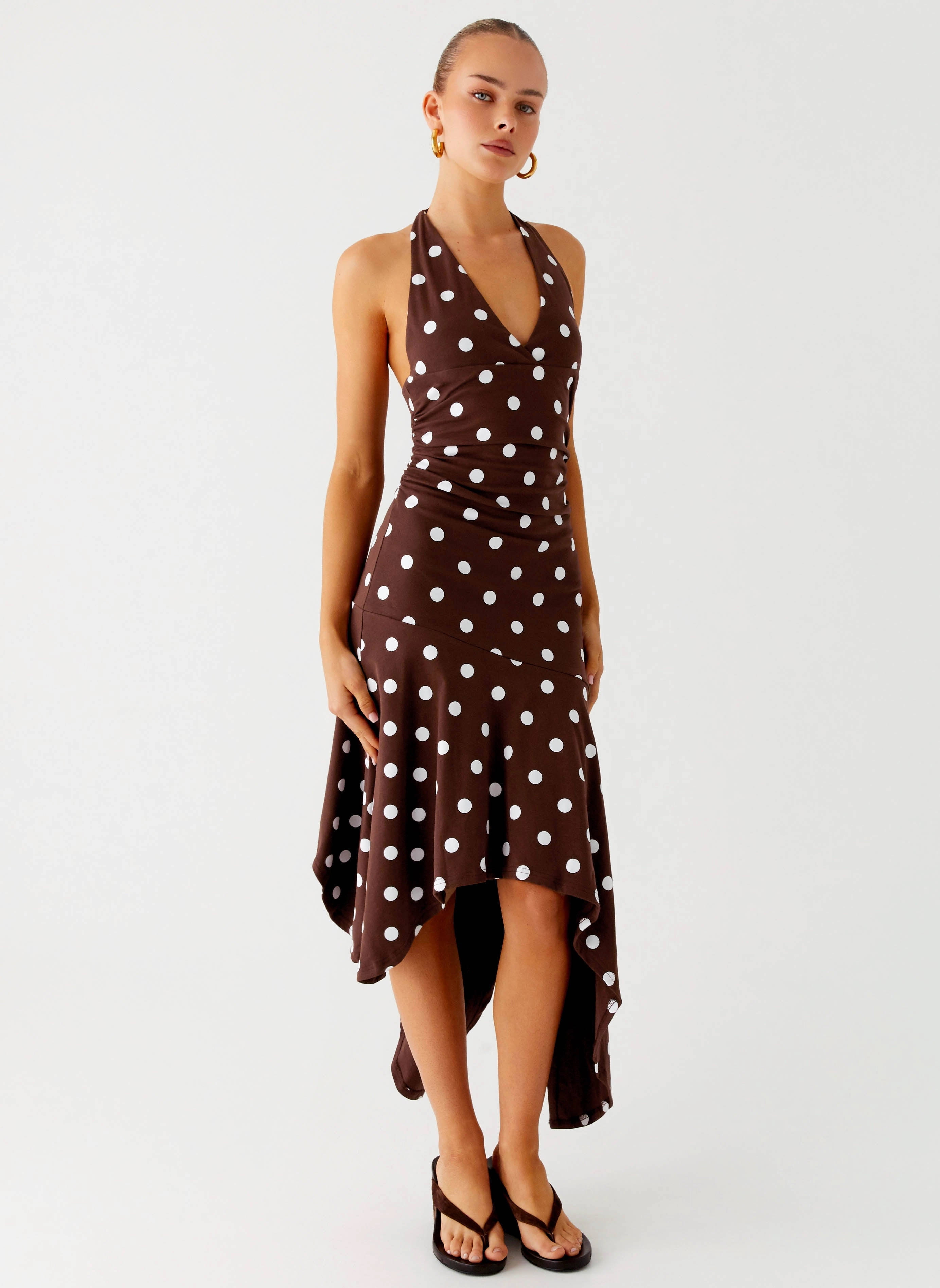 Work Option Keylani Halter Midi Dress - Chocolate