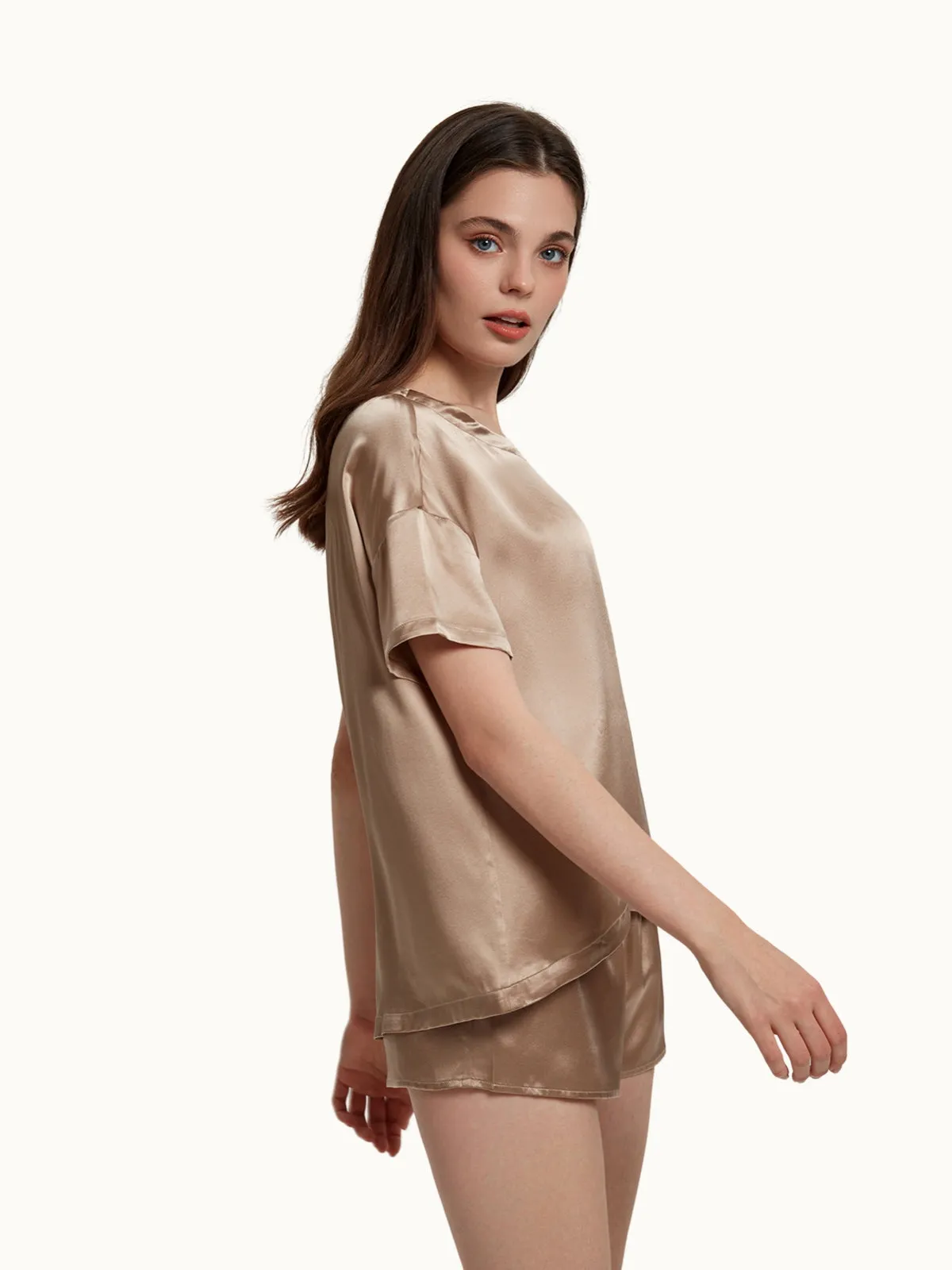 Khaki Washable Silk Tee Set