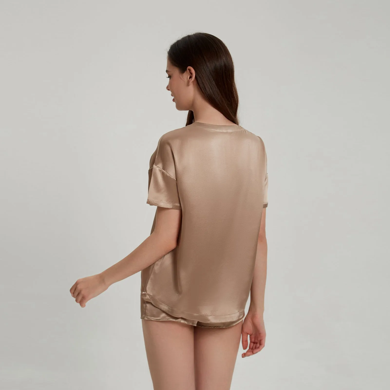 Khaki Washable Silk Tee Set
