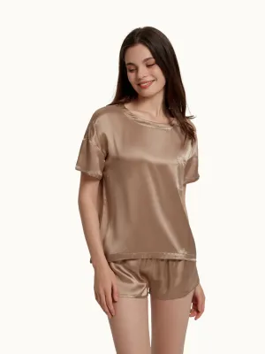 Khaki Washable Silk Tee Set