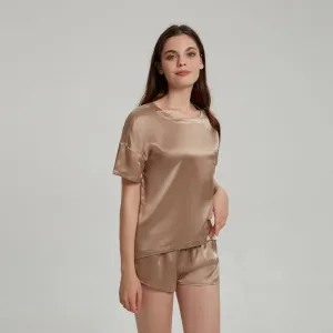 Khaki Washable Silk Tee Set