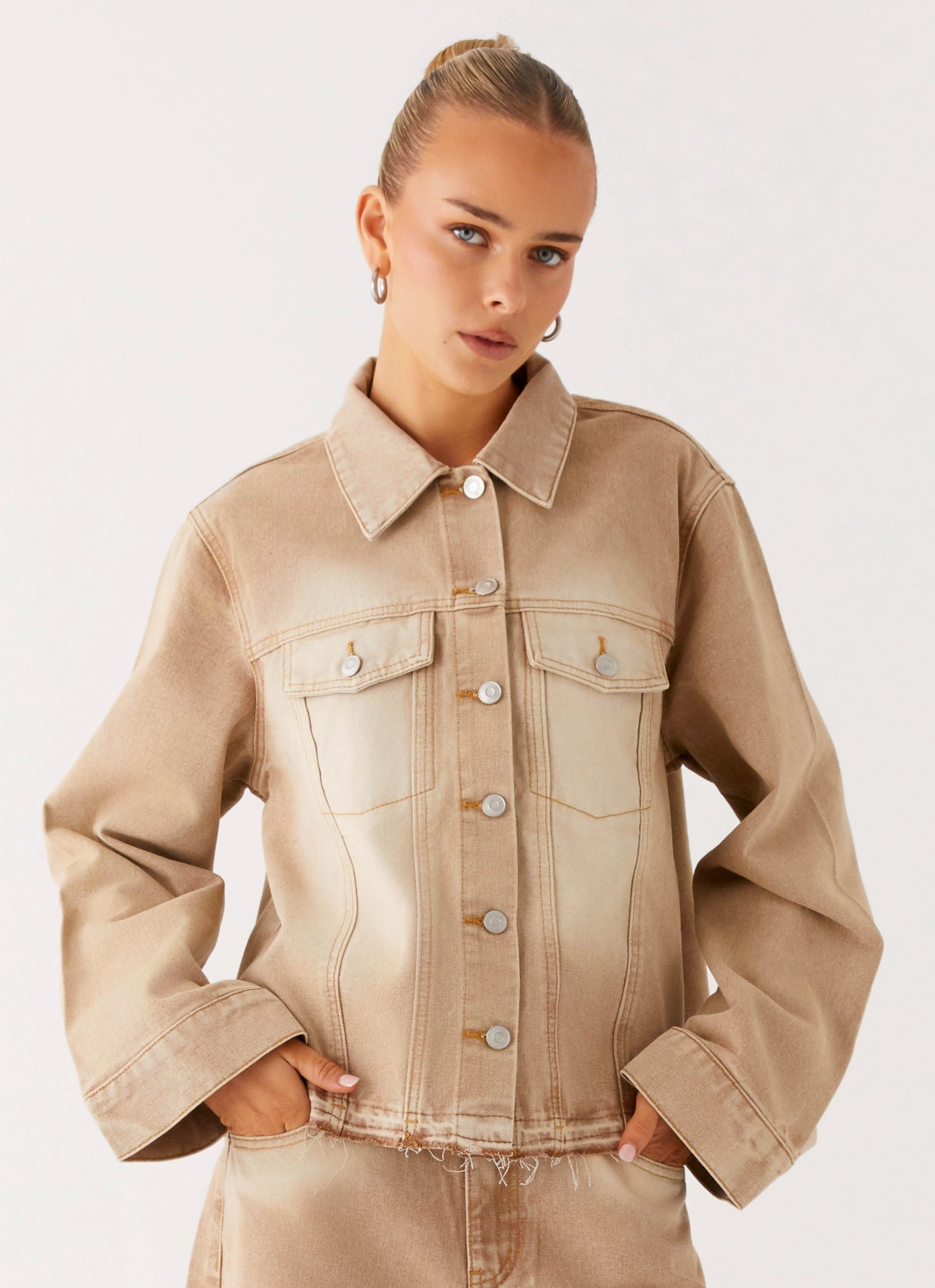 Retro Windproof Fit Khalil Denim Jacket - Tan