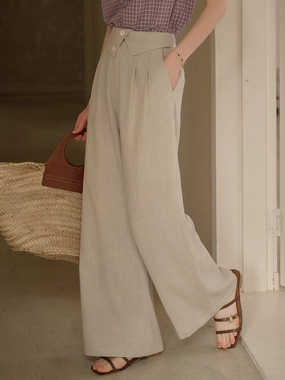 Khloe Fold-over 100% Ramie Trousers Breathable mesh design