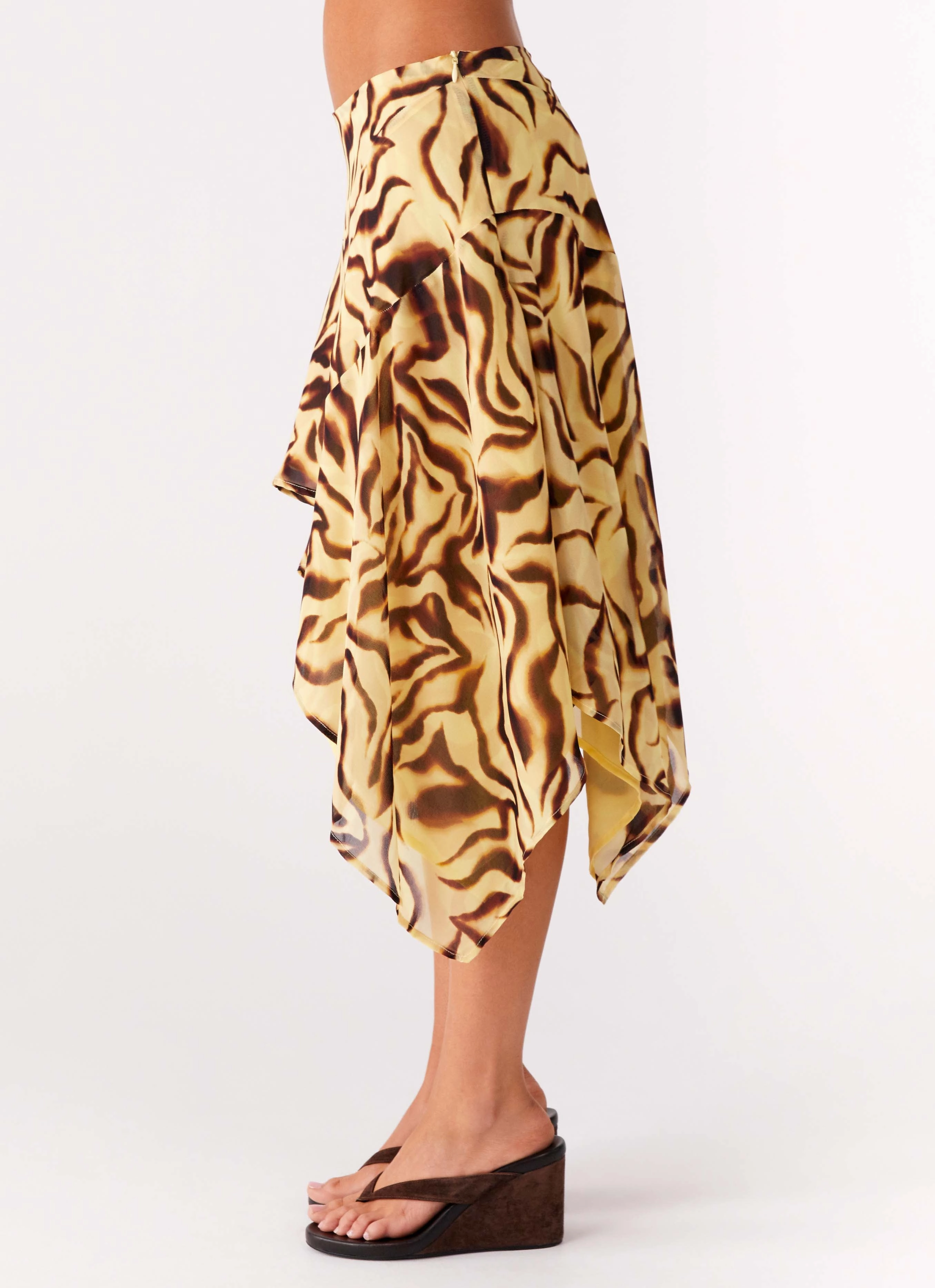 Kia Low Rise Asymmetrical Midi Skirt - Laguna Print Comfortable Fit Look Dressy look