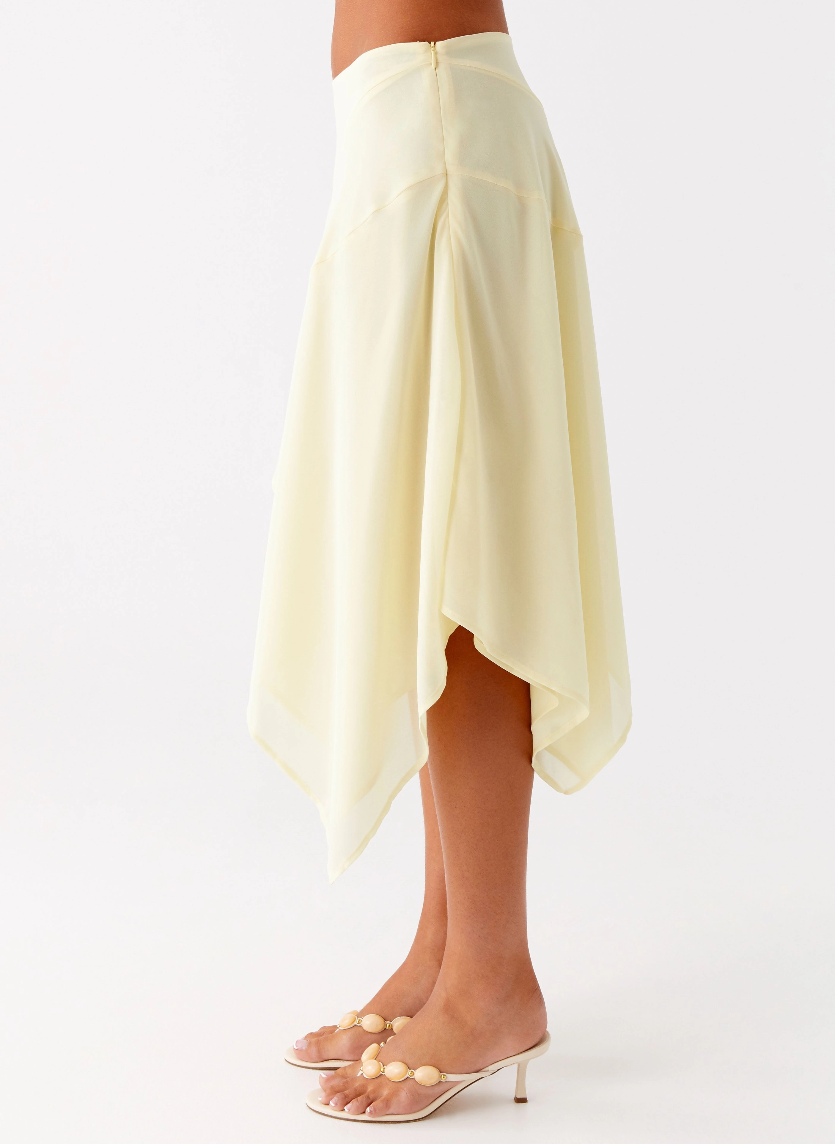 Roll Up Hem Kia Low Rise Asymmetrical Midi Skirt - Yellow