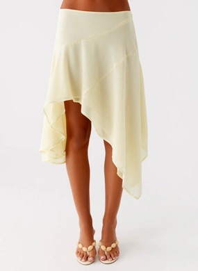 Patchwork Design Kia Low Rise Asymmetrical Midi Skirt - Yellow