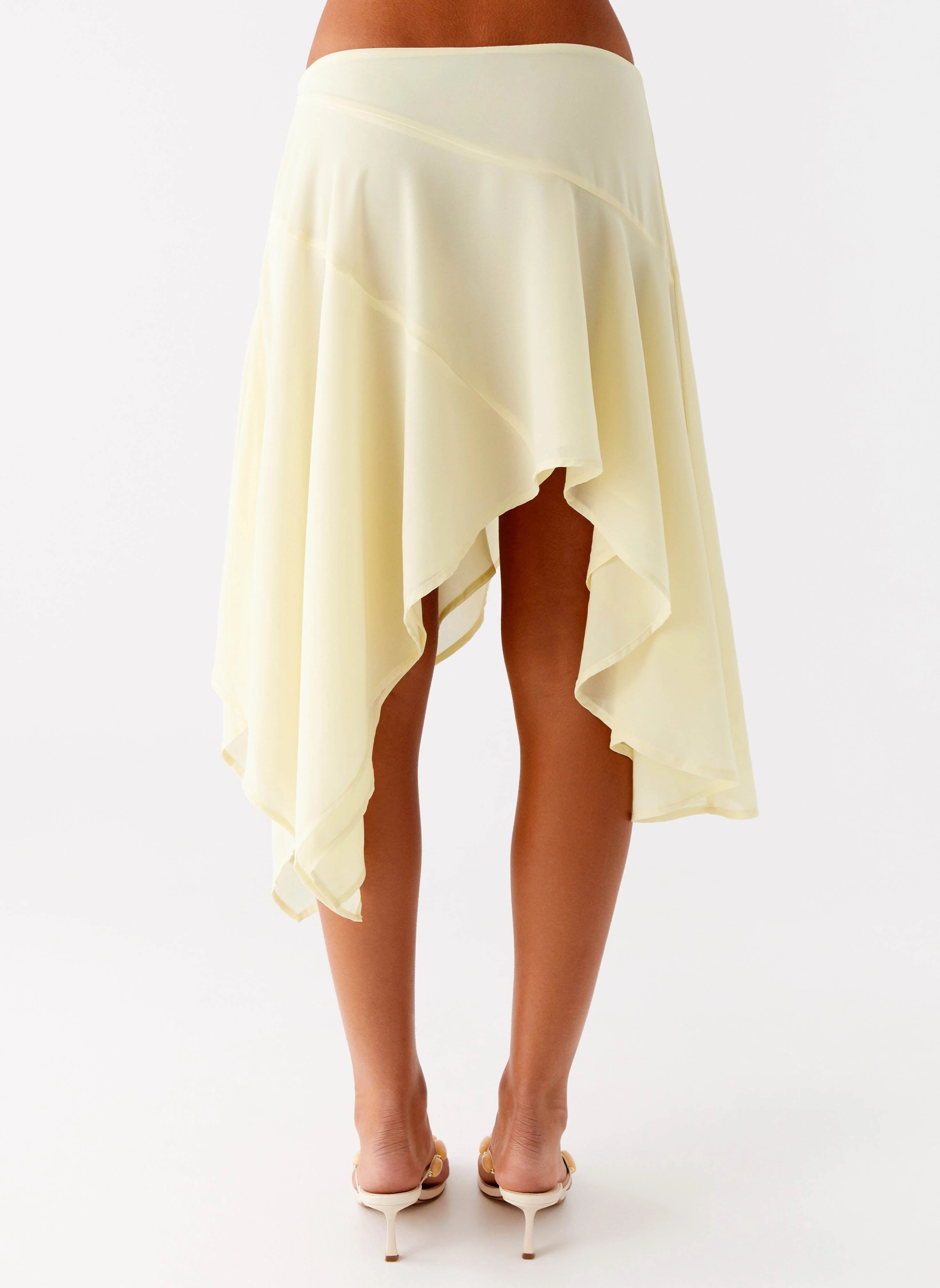 raw hem Quick Wear Kia Low Rise Asymmetrical Midi Skirt - Yellow