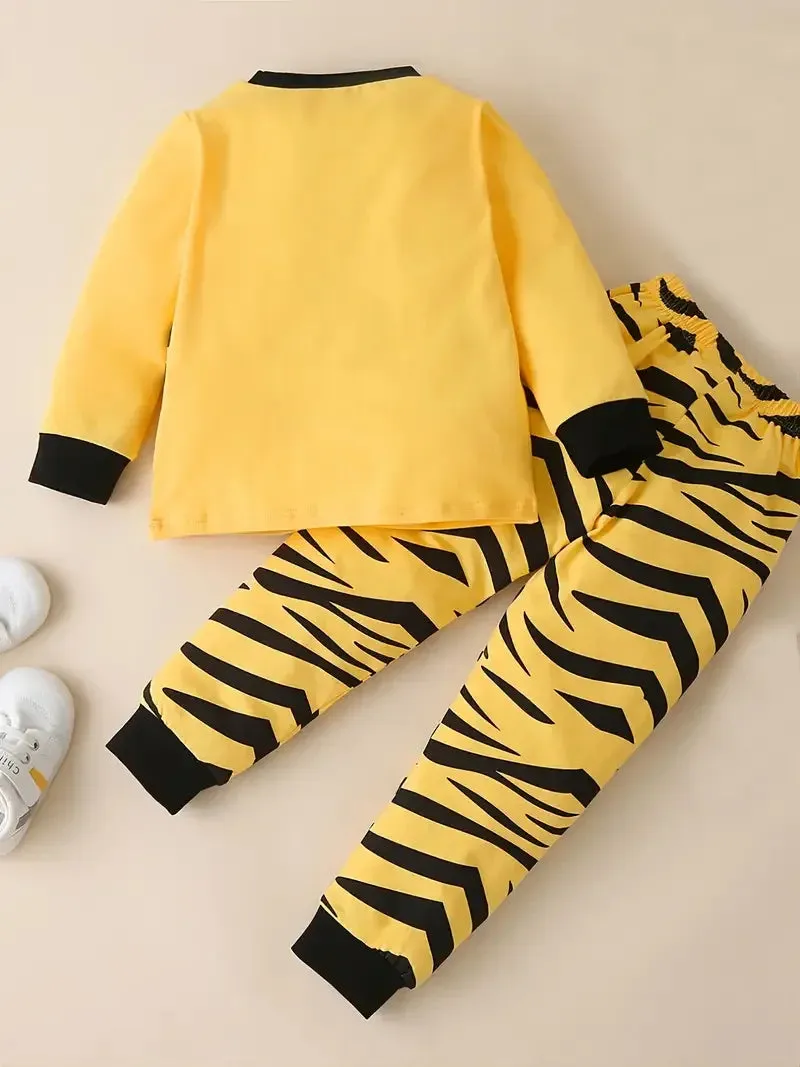 Kids Boys Girls Crew Neck Animal Print Pajama Sets