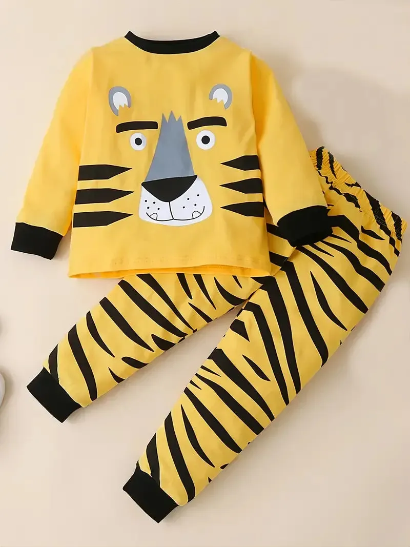 Kids Boys Girls Crew Neck Animal Print Pajama Sets