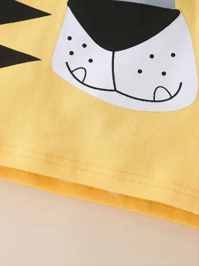 Kids Boys Girls Crew Neck Animal Print Pajama Sets