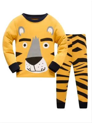 Kids Boys Girls Crew Neck Animal Print Pajama Sets