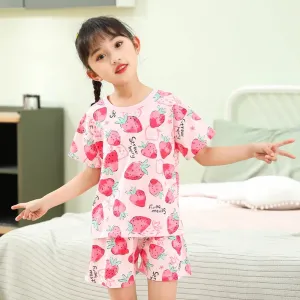 Kids Cartoon Print Short Sleeves Summer Pajamas Sets