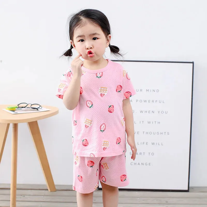 Kids Cartoon Print Short Sleeves Summer Pajamas Sets