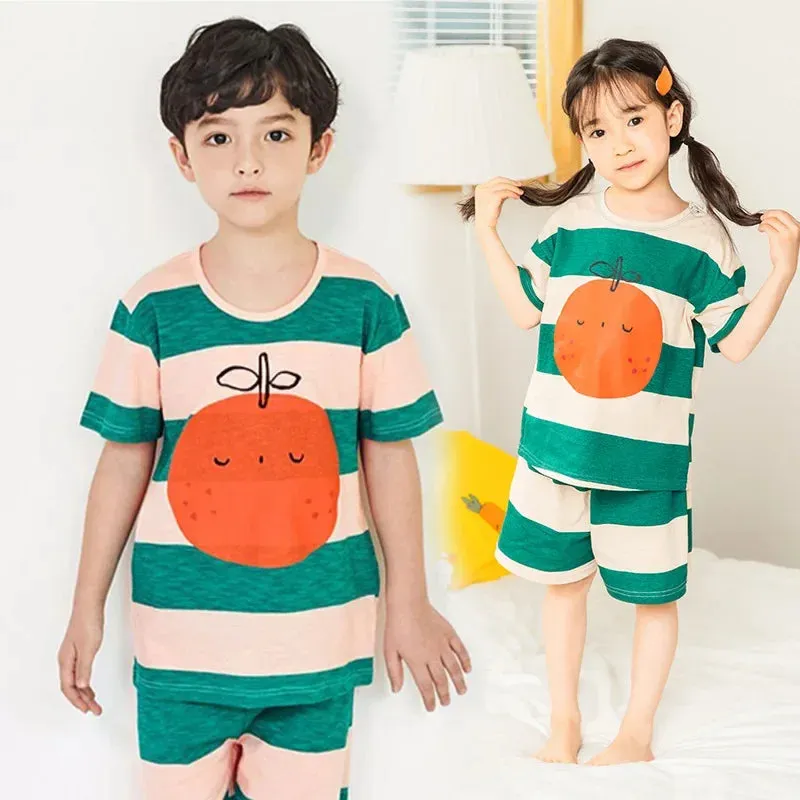 Kids Cartoon Print Short Sleeves Summer Pajamas Sets