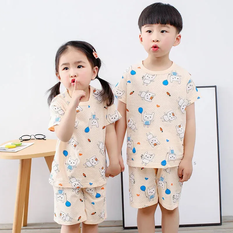 Kids Cartoon Print Short Sleeves Summer Pajamas Sets