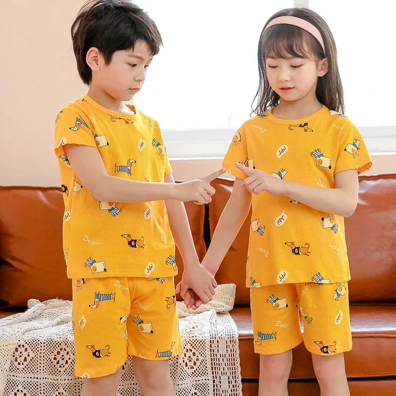 Kids Cartoon Print Short Sleeves Summer Pajamas Sets