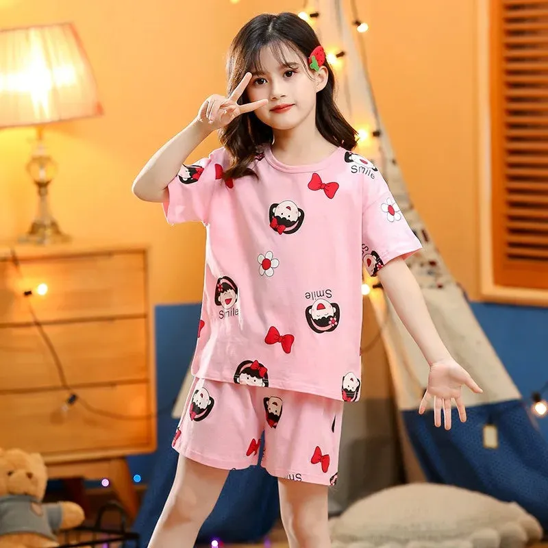 Kids Cartoon Print Short Sleeves Summer Pajamas Sets