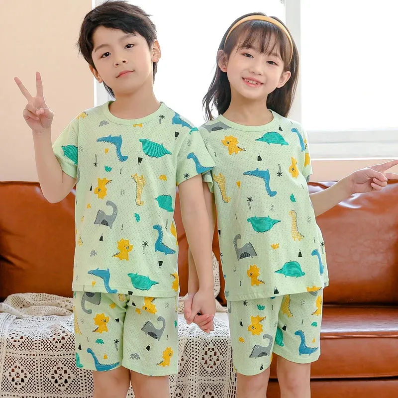 Kids Cartoon Print Short Sleeves Summer Pajamas Sets