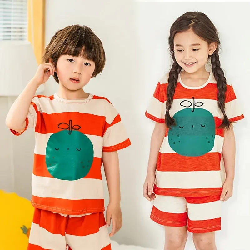 Kids Cartoon Print Short Sleeves Summer Pajamas Sets