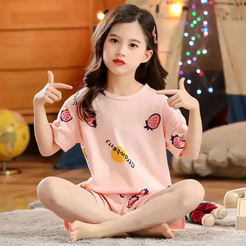 Kids Cartoon Print Short Sleeves Summer Pajamas Sets