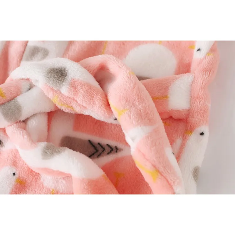 Kids Cartoon Printed Hooded Flannel Bathrobe