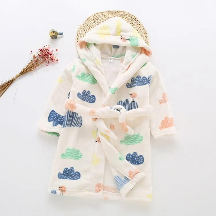 Kids Cartoon Printed Hooded Flannel Bathrobe
