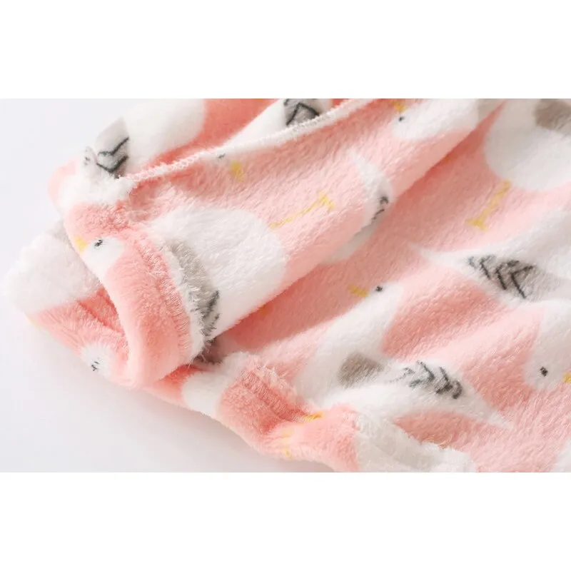Kids Cartoon Printed Hooded Flannel Bathrobe